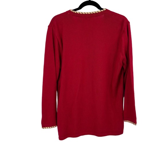 Vintage Storybrook Knits Long Sweater Cardigan Embroidered Poinsettia Large - Picture 2 of 10